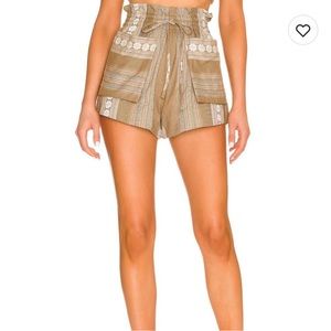Shona Joy Lizete Paper Bag Shorts - Cumin + Ivory